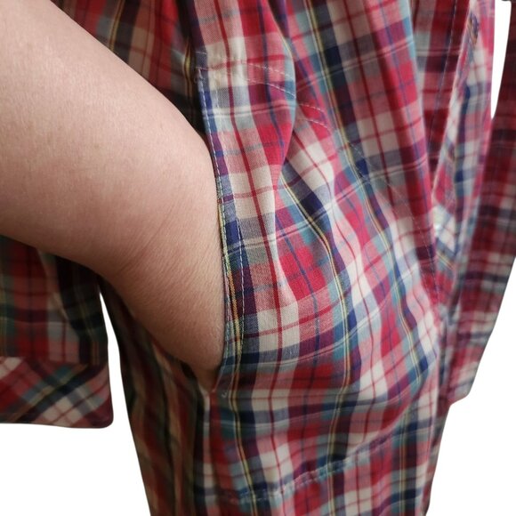 Vintage Lanz 1970s Belted Shirt Dress Western Red White Plaid Print Size 11/12 - Picture 10 of 16